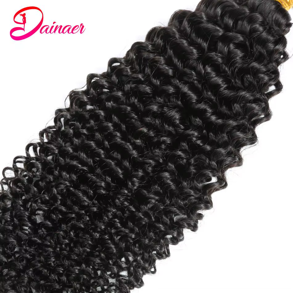 Mèches Mongoles Naturelles Remy Crépues et Bouclées, Extension de Cheveux Humains Afro avec Fermetur