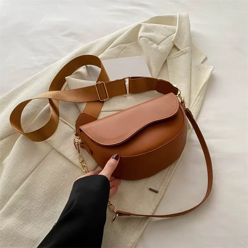 Femmes Vintage Double sangles sac à bandoulière nouvelle couleur unie Simple sac à bandoulière femme