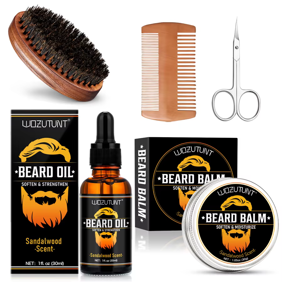 Kit de soins pour barbe pour hommes, baume à l'huile pour barbe, hydratant, nourrissant, adoucit la