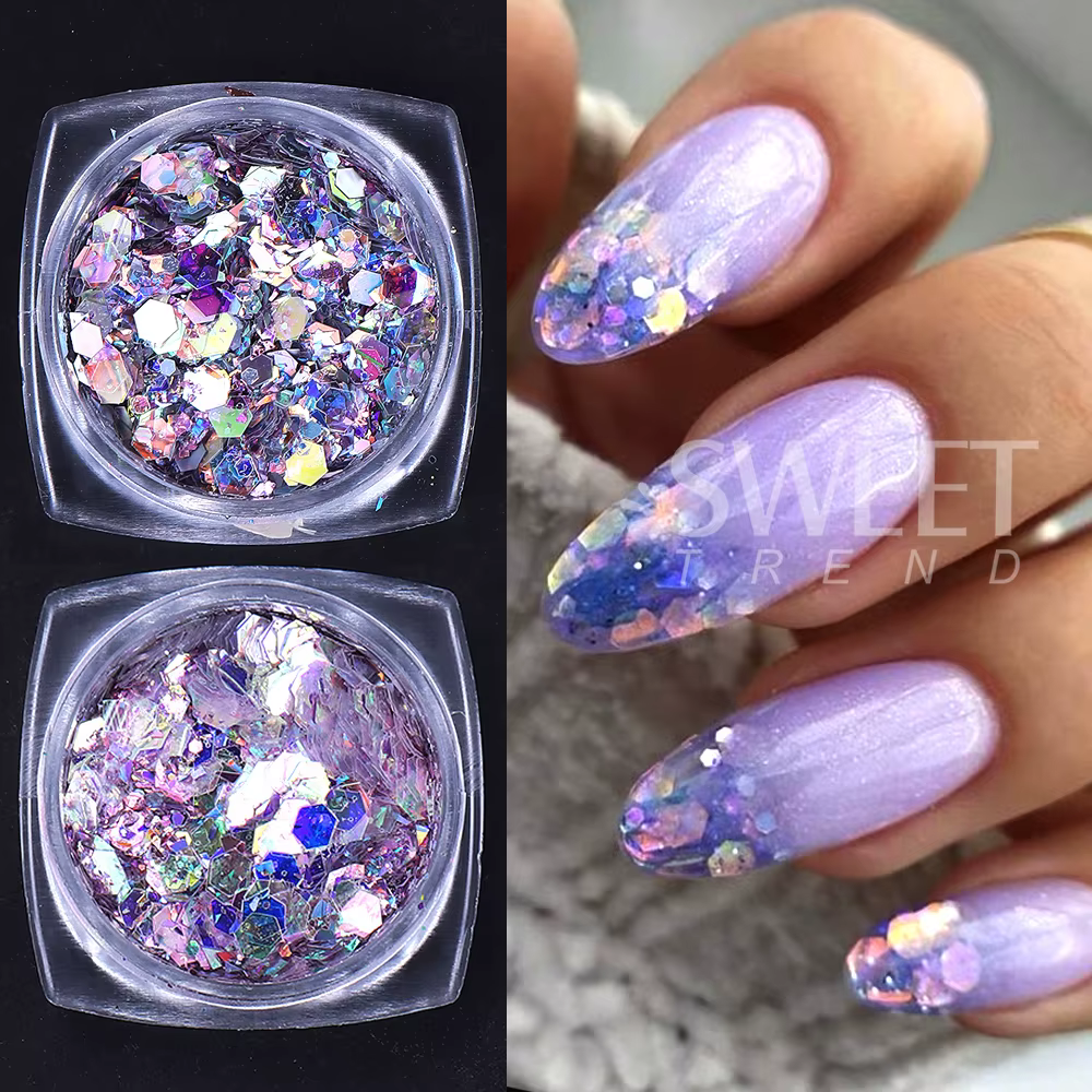 Paillettes holographiques hexagonales pour ongles, 12 couleurs, brillant, grosses paillettes irisées