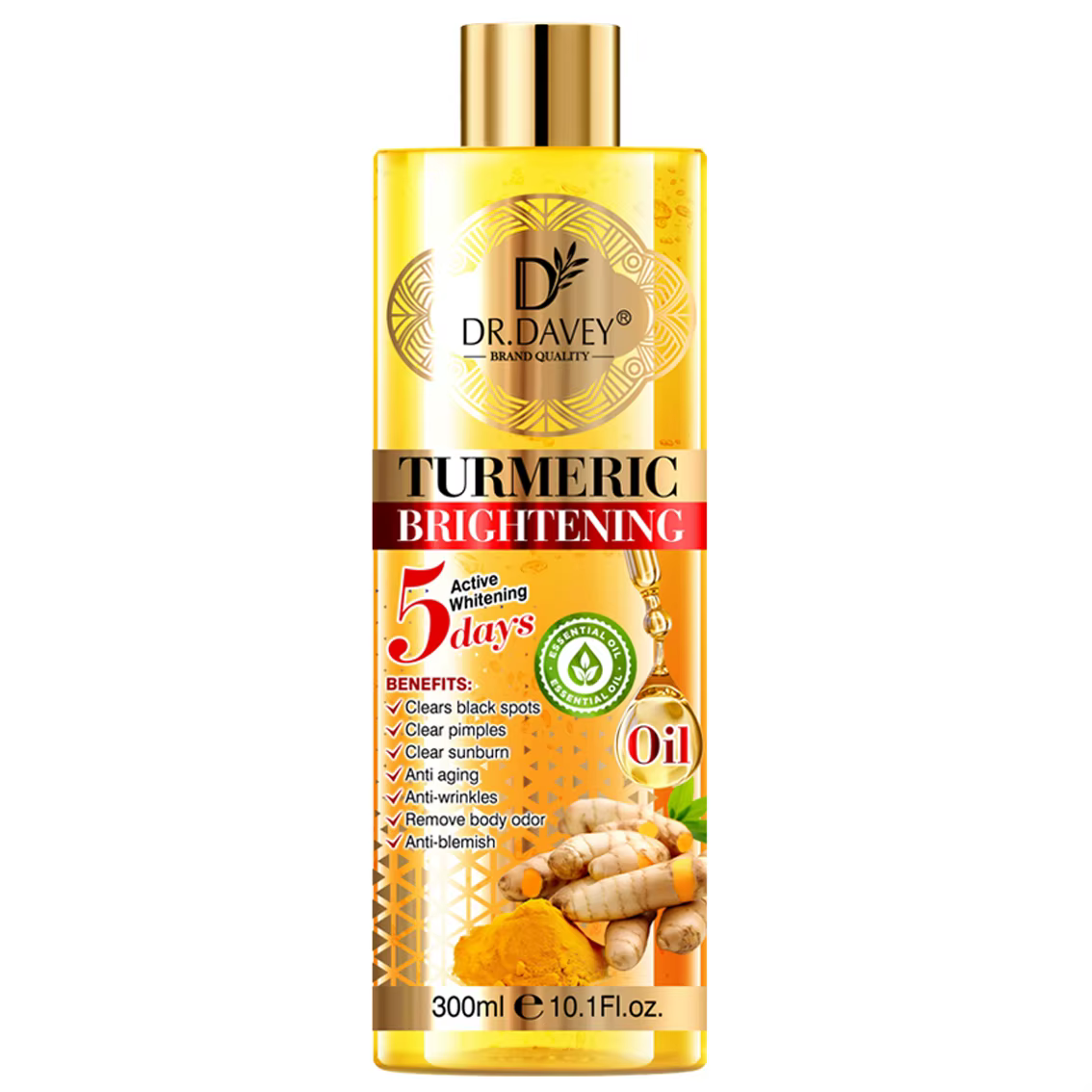 Huile corporelle au curcuma Dr.davey 300ml, hydratante et nourrissante pour la peau, avec une grande