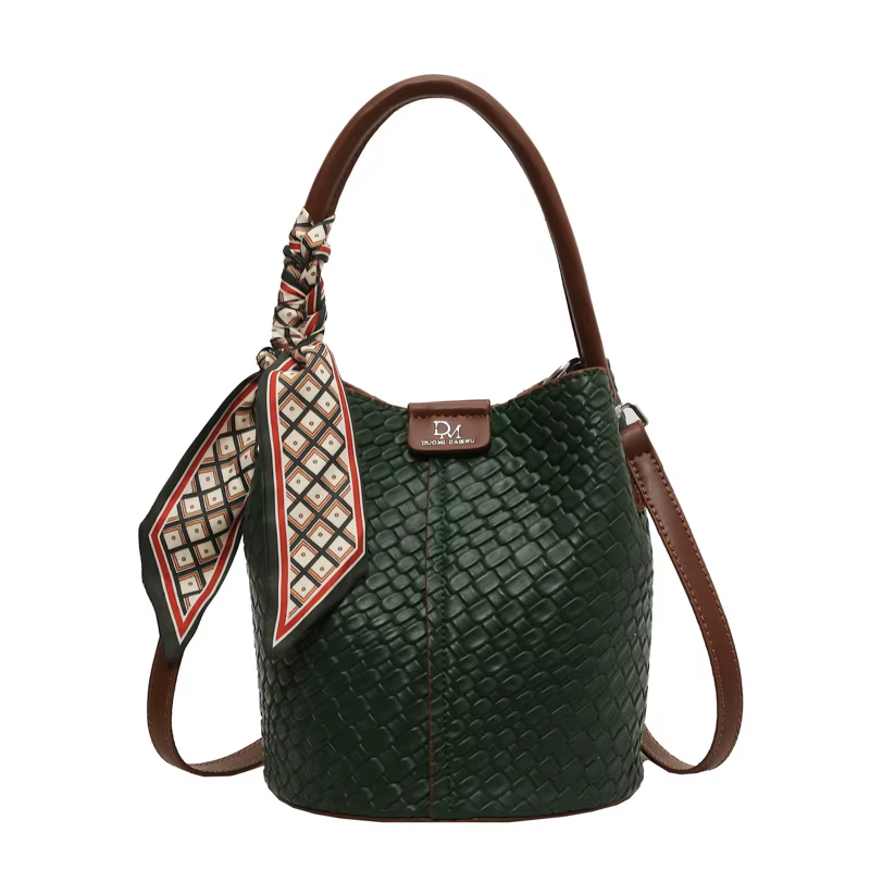 Sac seau tendance pour femme, sac à main élégant de couleur unie à effet tissé, sac à bandoulière et