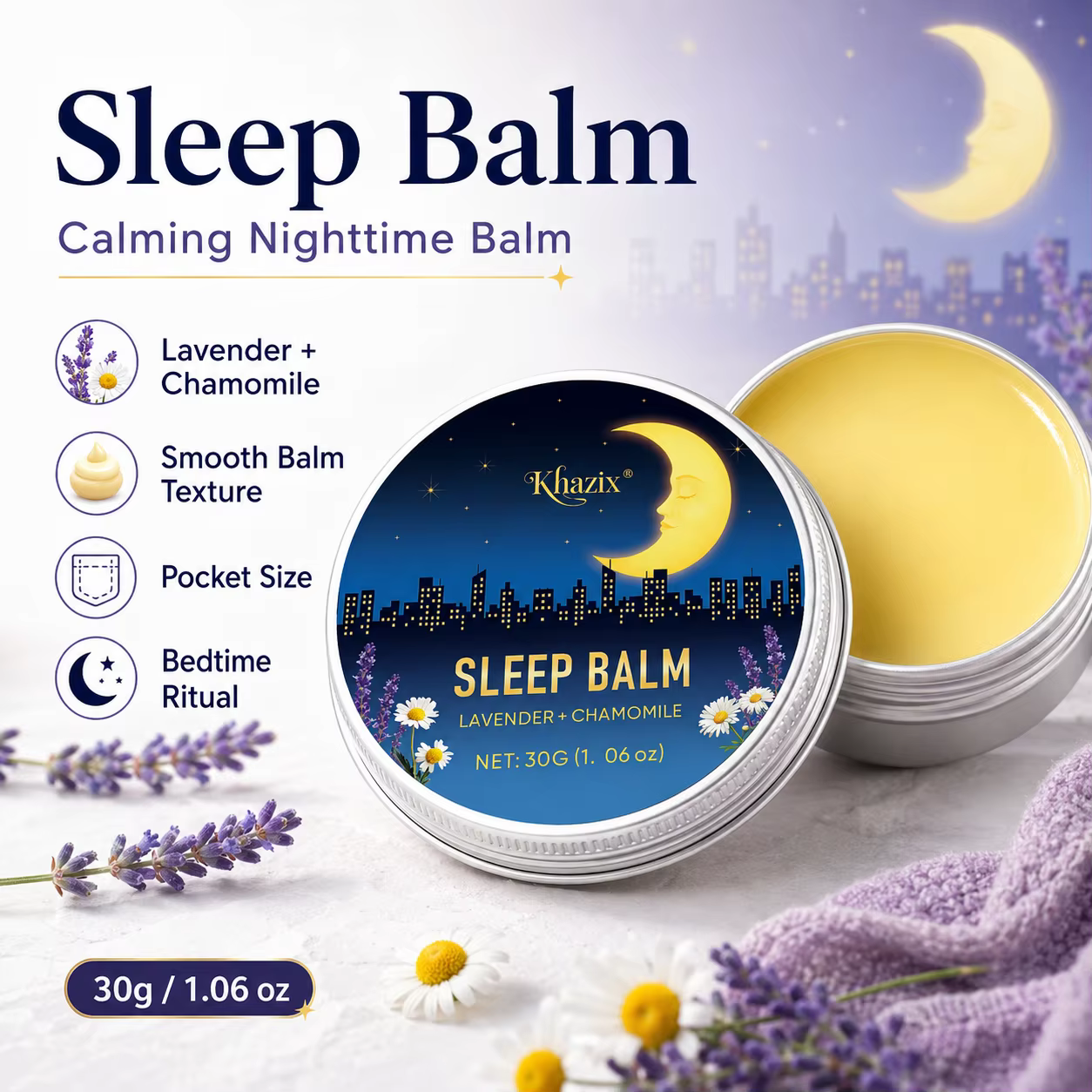Baume de Nuit Apaisant 30g à la Lavande et à la Camomille – Arôme Relaxant, Doux pour la Peau, Forma
