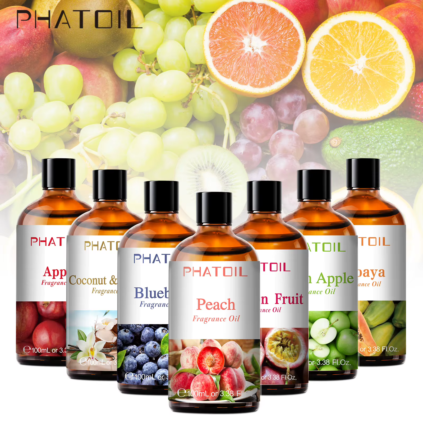 PHATOIL 100ML noix de coco pêche myrtille mangue huile parfumée pomme banane raisin citron arôme hui