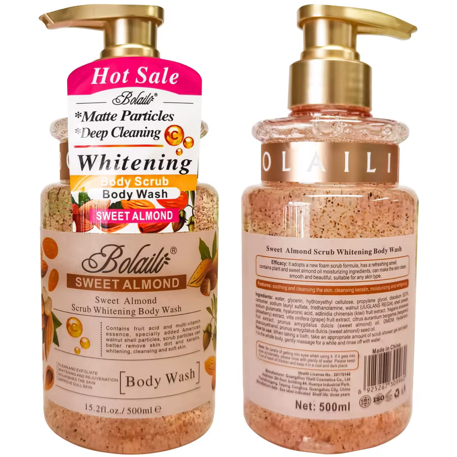 Gel Douche Exfoliant et Hydratant à l'Amande Douce, Éclaircissant et Nettoyant en Profondeur pour le