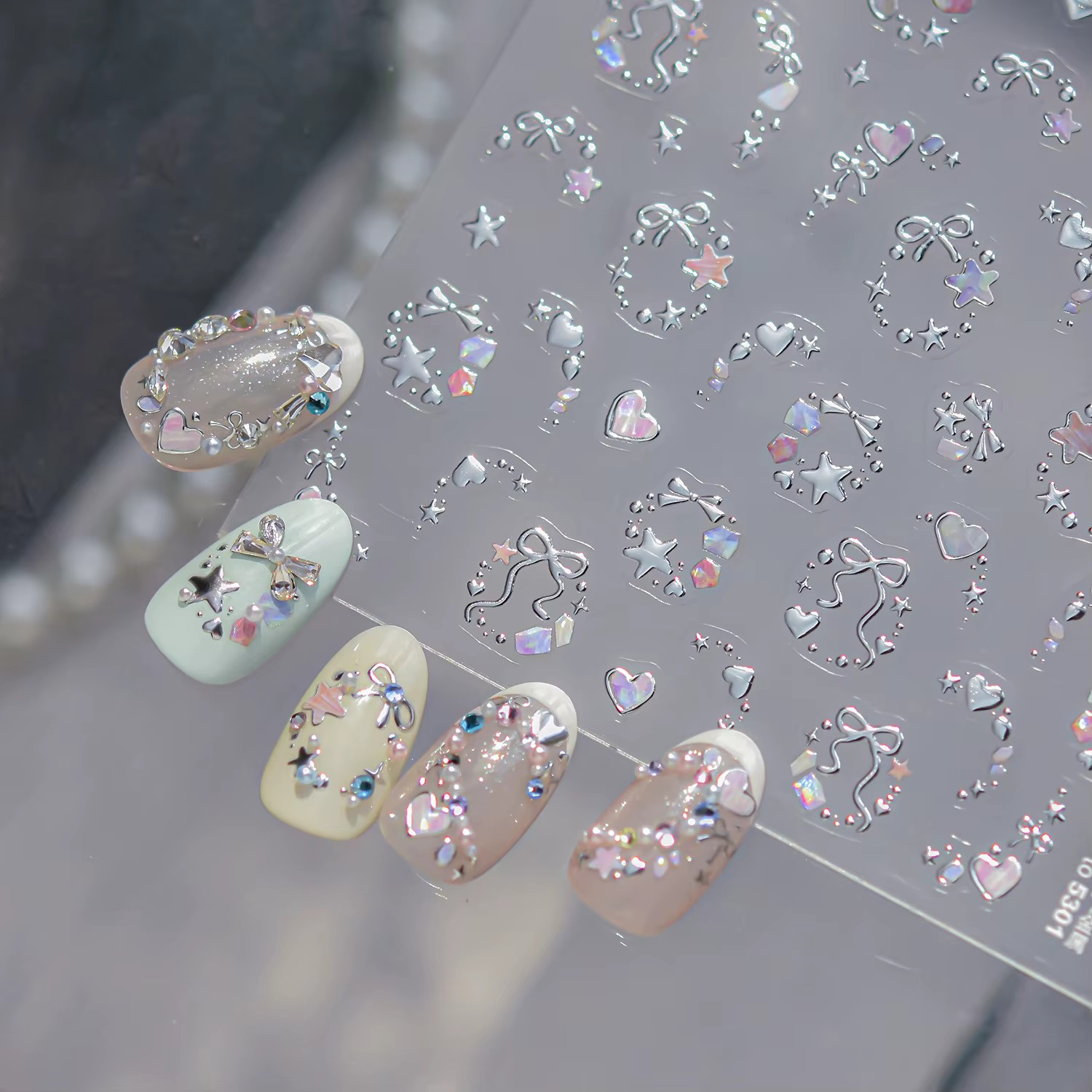 Autocollants pour ongles de rêve métallique, couleur magique scintillante, nœuds d'étoiles, guirland