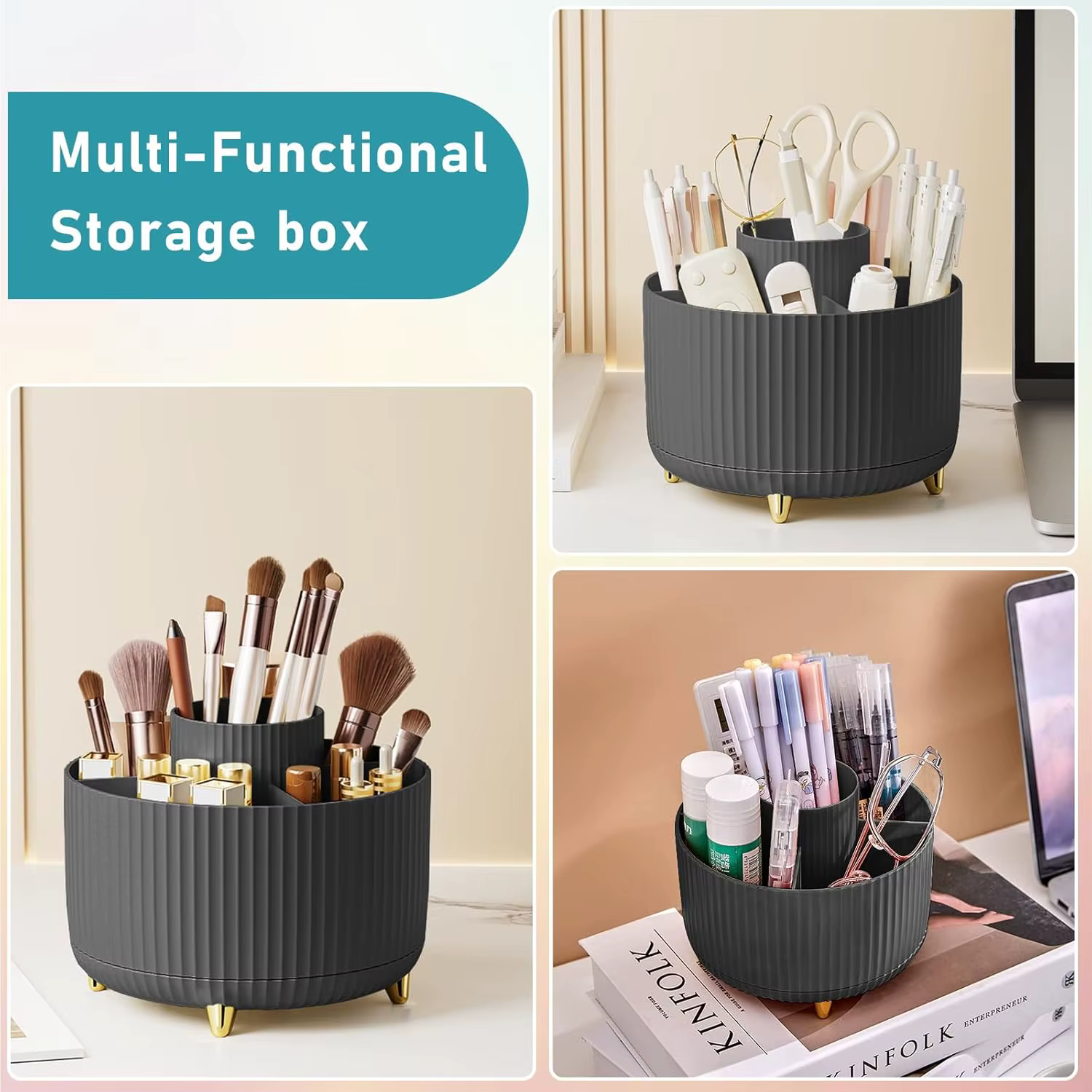 Organisateur de porte-brosse de maquillage 5 emplacements 360 °   Organisateurs rotatifs de stockage