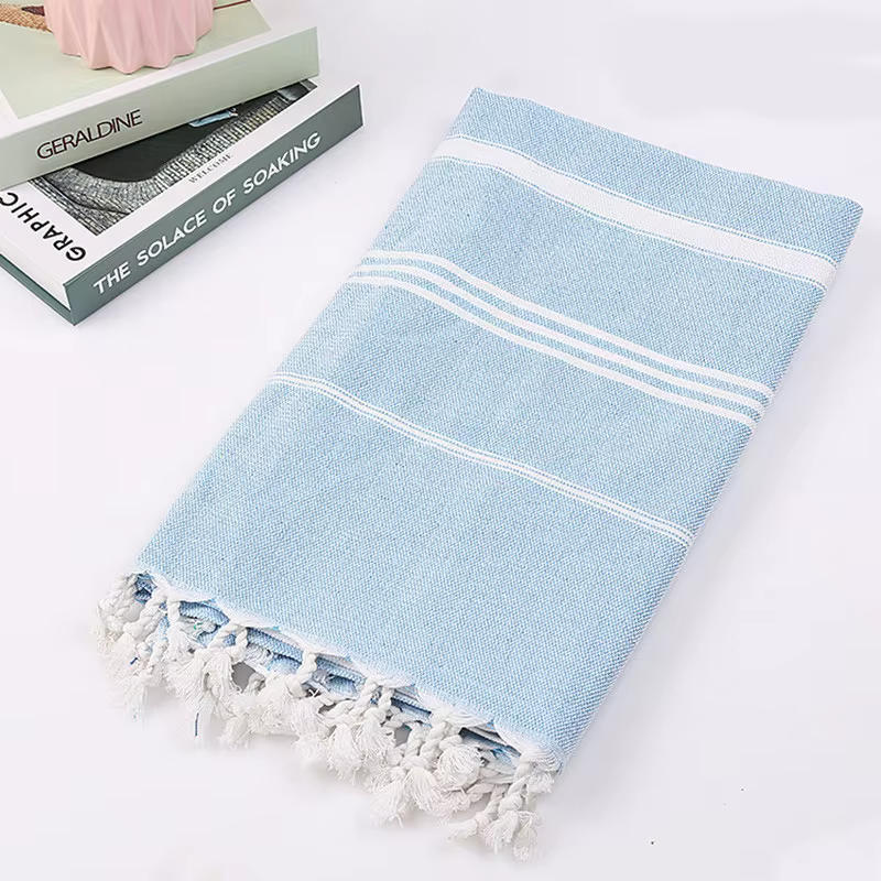 Serviette de Bain Turque à Rayures en Coton, Absorbante, Plage, Sauna, Facile à Entretien avec Gland