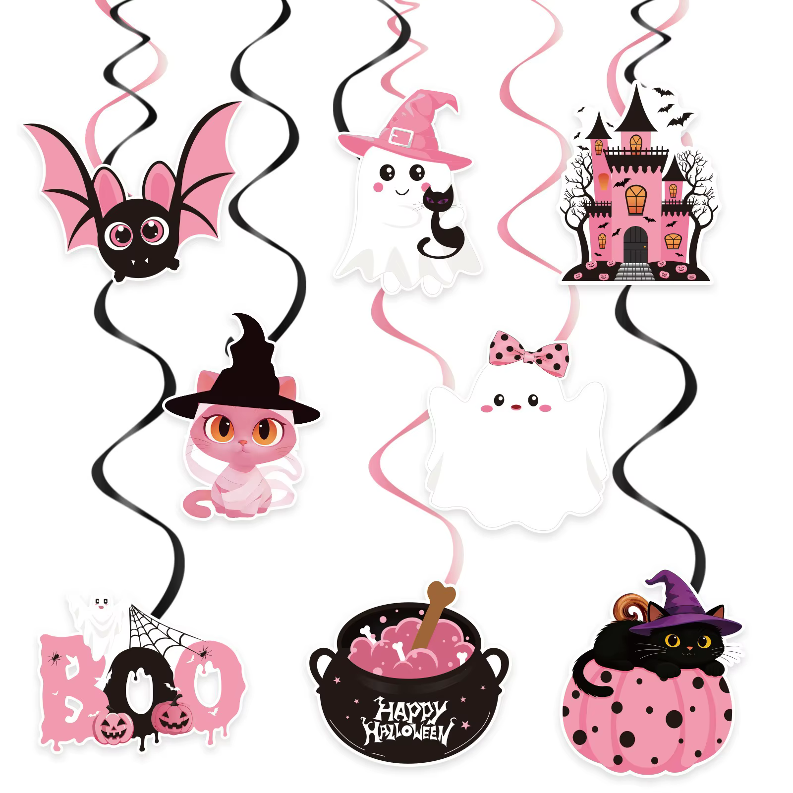 Joyeux Halloween : Décoration de maison sur le thème rose d'Halloween, arrangement de pendentifs spi