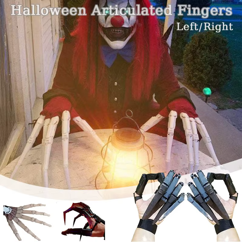 Doigts articulés d'Halloween, doigts factices effrayants, mains de squelette, accessoires de griffes de fantôme réalistes, équipement de cosplay, gants de doigts