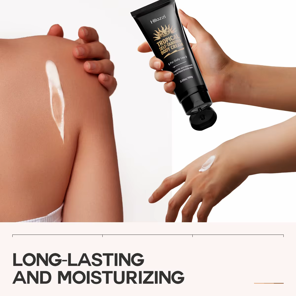 La lotion autobronzante peut être utilisée sur toutes les parties du visage et du corps pour hydrate et hydrater.