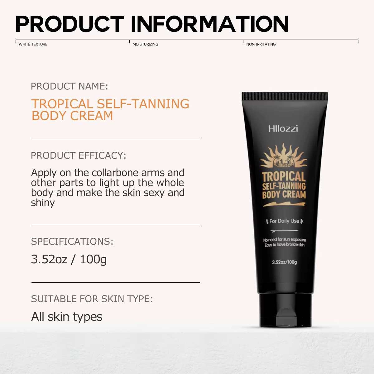 La lotion autobronzante peut être utilisée sur toutes les parties du visage et du corps pour hydrate et hydrater.