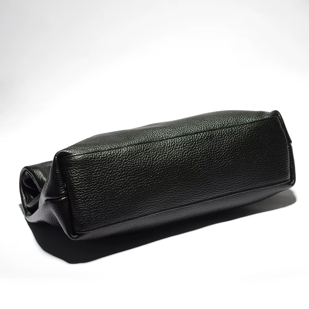 Sac à main en cuir noir, pochette décontractée et élégante, sac souple pour téléphone, sacoche pour ordinateur portable en cuir véritable de haute qualité pour femme
