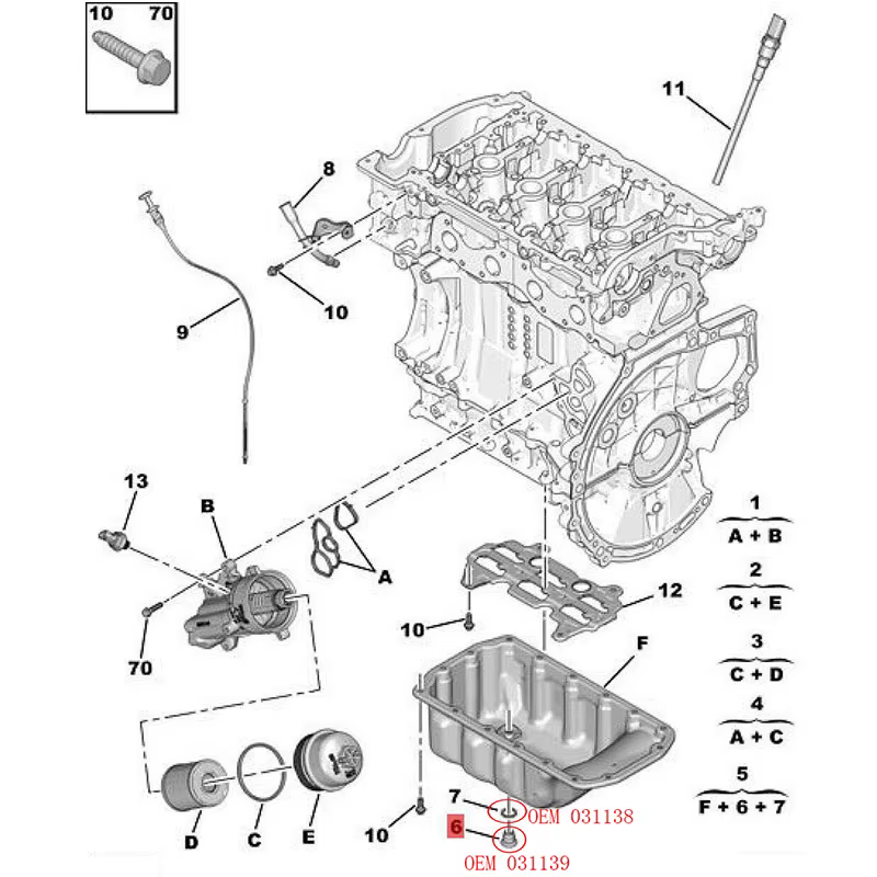 Joint d'Écrou de Bouchon de Vidange d'Huile Moteur, OEM 031139 031138, pour KIT 207CC 3008 308CC 408 508 Cristaux en C4 C5 C6 DS5 DS6 1.6T