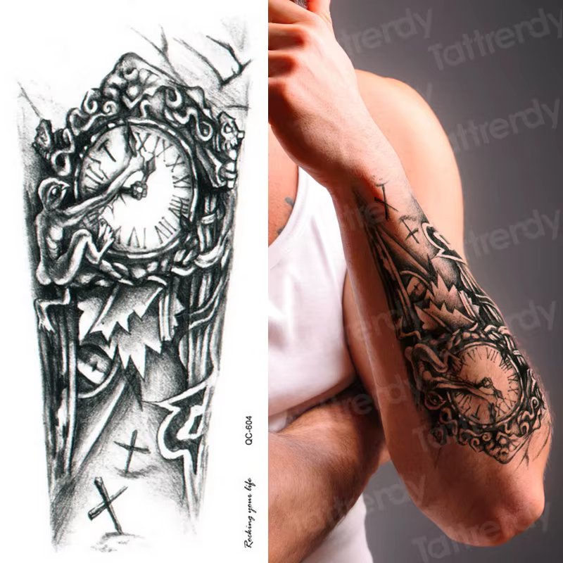 Tatouage temporaire hommes tigre mécanique tatouage temporaire garçon imperméable main tatoo 3D robot tatouage autocollant transfert d'eau art corporel