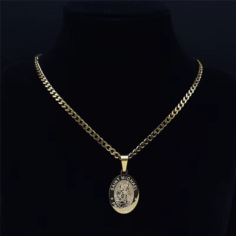 SAINT MICHAEL PROTECT US archange acier inoxydable Saint Michael collier hommes/femmes couleur or pendentif collier bijoux N3032S05