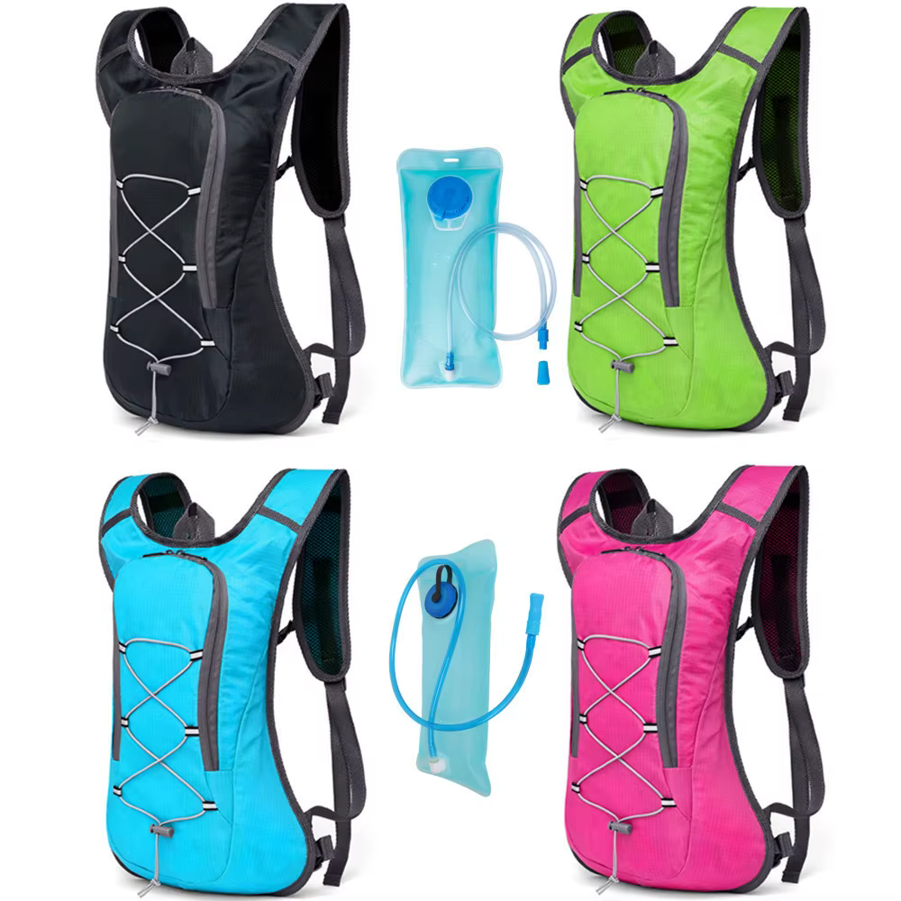Sac à dos d'hydratation avec poche à eau de 2 L, sac de cyclisme léger en nylon réfléchissant pour la course à pied, la randonnée, le camping, les sports de plein air