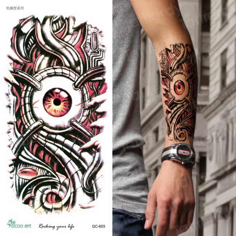 Tatouage temporaire hommes tigre mécanique tatouage temporaire garçon imperméable main tatoo 3D robot tatouage autocollant transfert d'eau art corporel