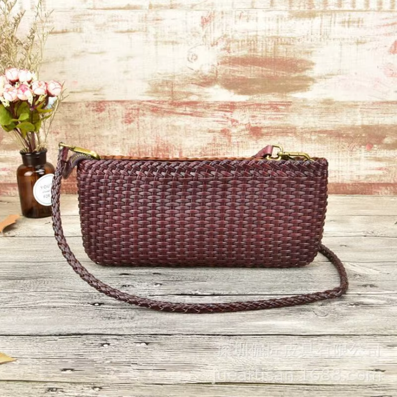 Sacs à main tissés en cuir, pochette en cuir cirhide première couche, petit sac à bandoulière