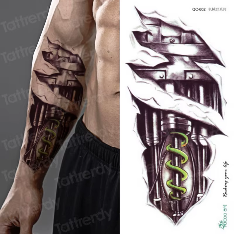 Tatouage temporaire hommes tigre mécanique tatouage temporaire garçon imperméable main tatoo 3D robot tatouage autocollant transfert d'eau art corporel
