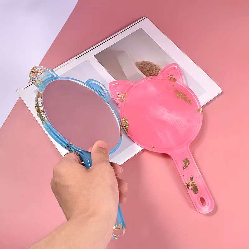 Moule en résine miroir à tenir à la main, décoration de la maison douce, grand moule en silicone miroir de maquillage, fournitures d'artisanat d'art en résine bricolage
