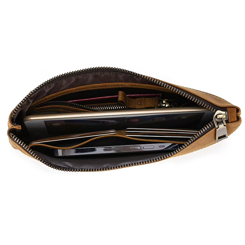 Sac à main Vintage RFID, brosse antivol, sac à main en peau de cheval fou, pochette pour hommes, sac de fichiers d'affaires en cuir de vache