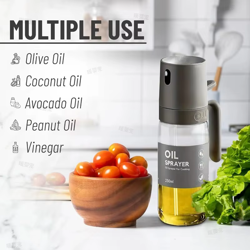 Pulvérisateur d'huile de cuisine 8,5 oz en verre – Distributeur d'huile d'olive pour la cuisson – Accessoire de cuisine