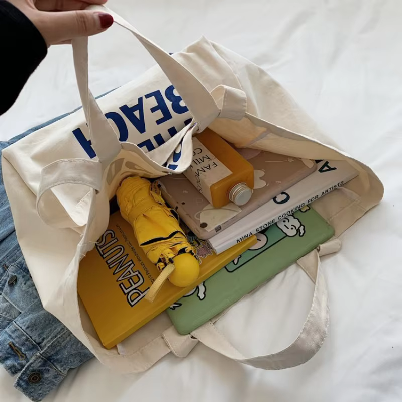 Grand sac en toile pour femmes, sac à main à bandoulière avec lettres, réutilisable, Shopping pour dames, épicerie, fourre-tout de styliste, Bolsas écologiques