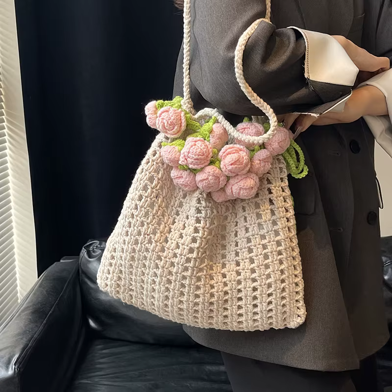Sacs de créateurs de marque pour femmes 2025 sac à bandoulière tricoté à la main de luxe sacs à main pour dames sacs à main pochette sacs de bouquet de fleurs