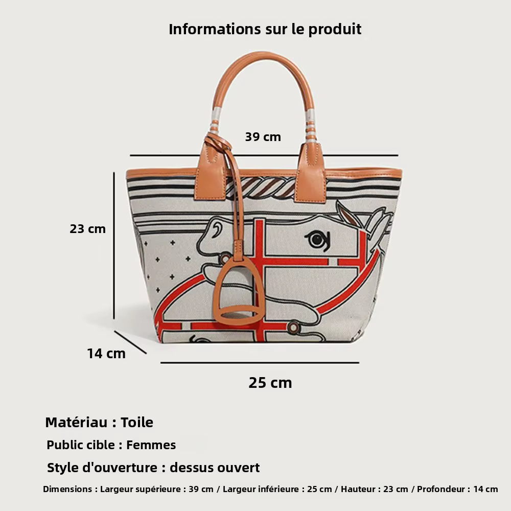 Sac fourre-tout pratique en toile pour femme, imprimé tendance, grande capacité, sac à main décontracté, sac à bandoulière, sac pour tenue femme et fille