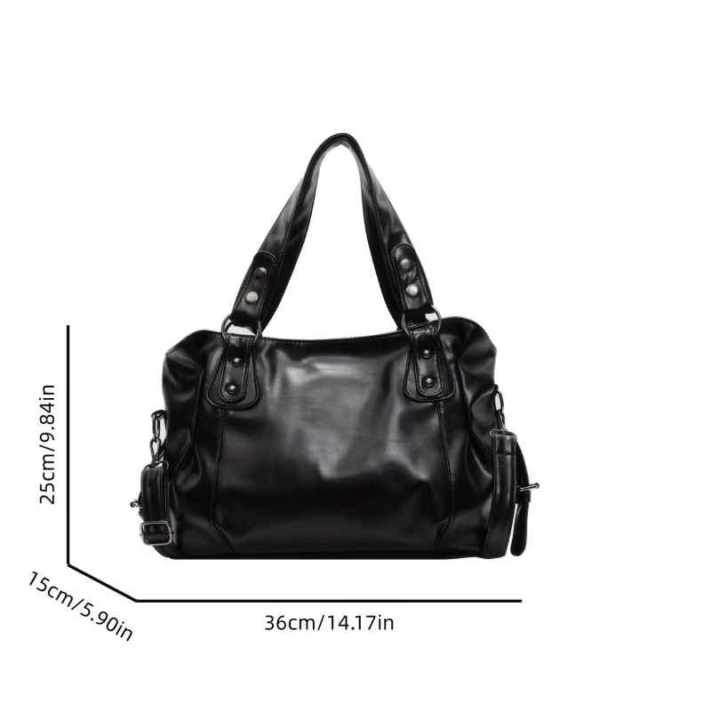 Sac à main en cuir vintage de grande capacité avec fermeture à glissière, fourre-tout à bandoulière, polyvalent à la mode, adapté au déplacement