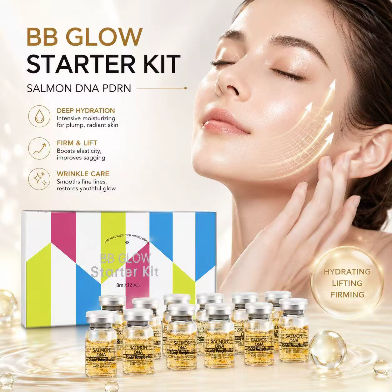 Kit de sérum ampoule dorée à l'ADN de saumon naturel 8ml Stayve Essence faciale hydratante