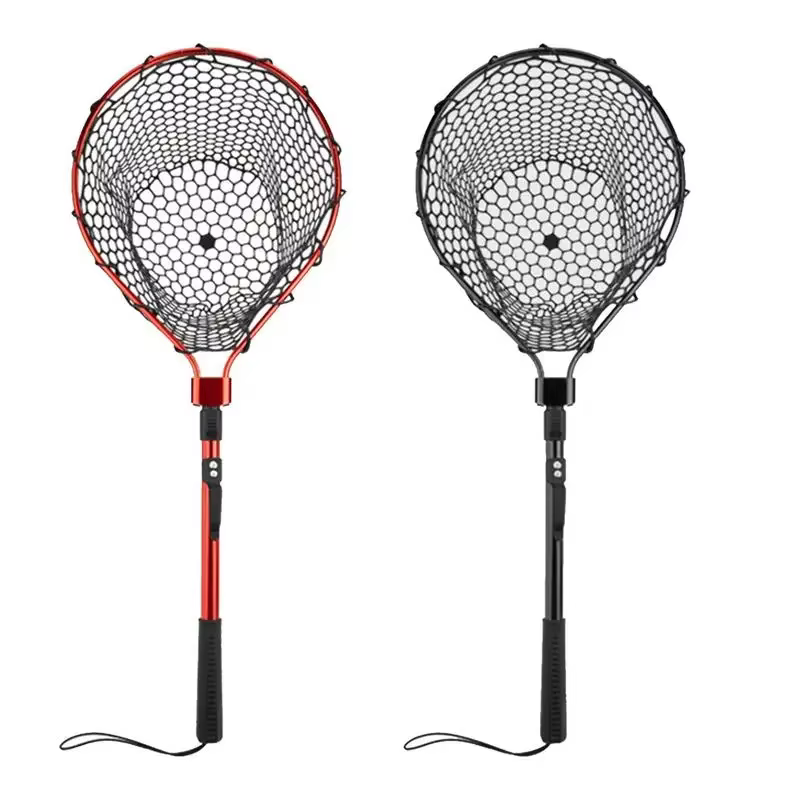 Filet de pêche avec poignée, filet d'atterrissage télescopique Portable en maille de Silicone pliable, filet à main pour poisson, accessoire d'équipement de pêche