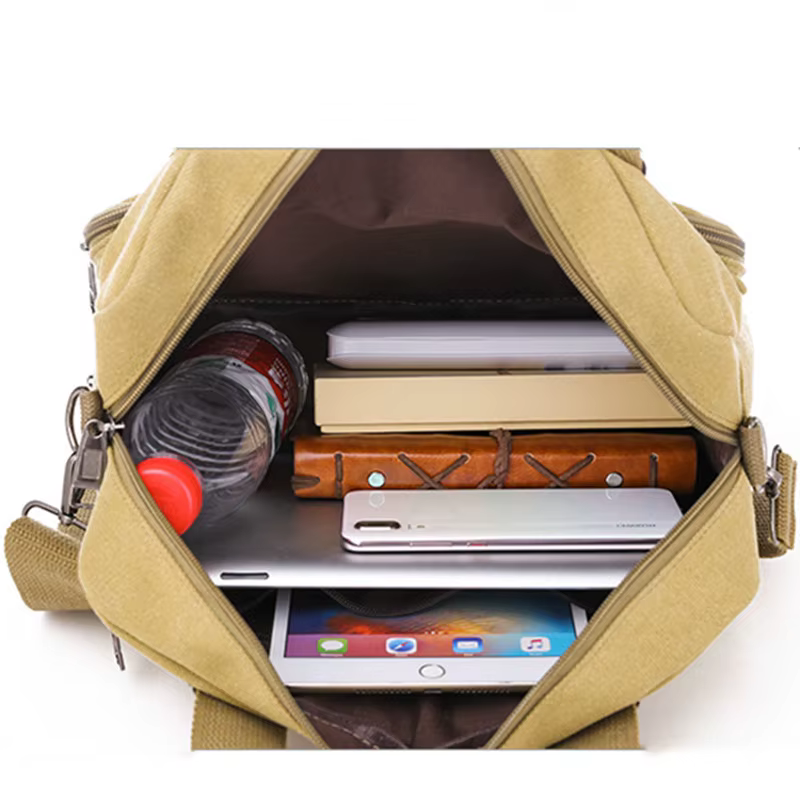 Sac à main en toile pour hommes, sac à bandoulière de grande capacité, sac à bandoulière multicouche pour voyage étudiant, sac à poignée supérieure, fourre-tout de loisirs