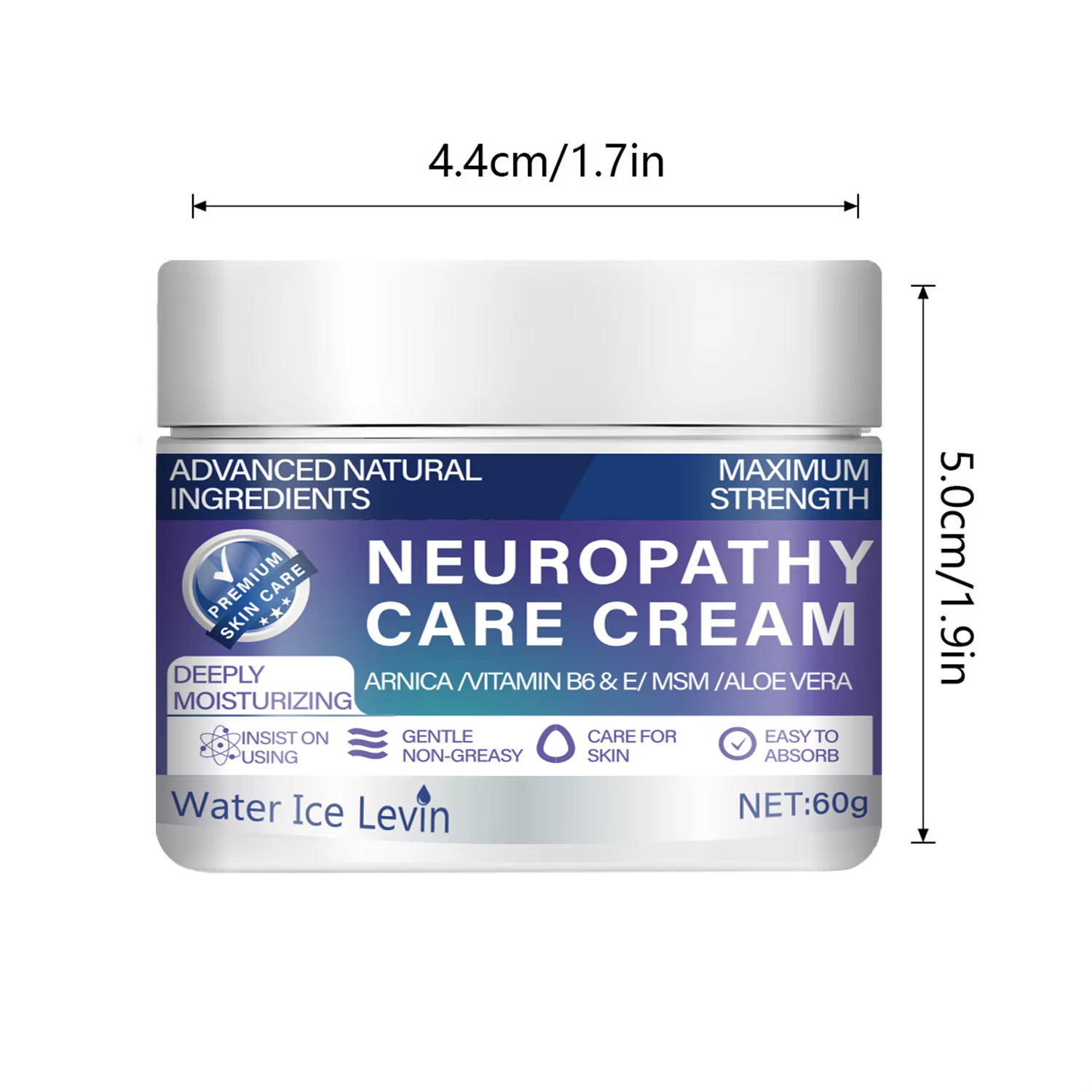Water Ice Levin Crème de neuropathie à résistance maximale – avec ingrédients naturels (Arnica