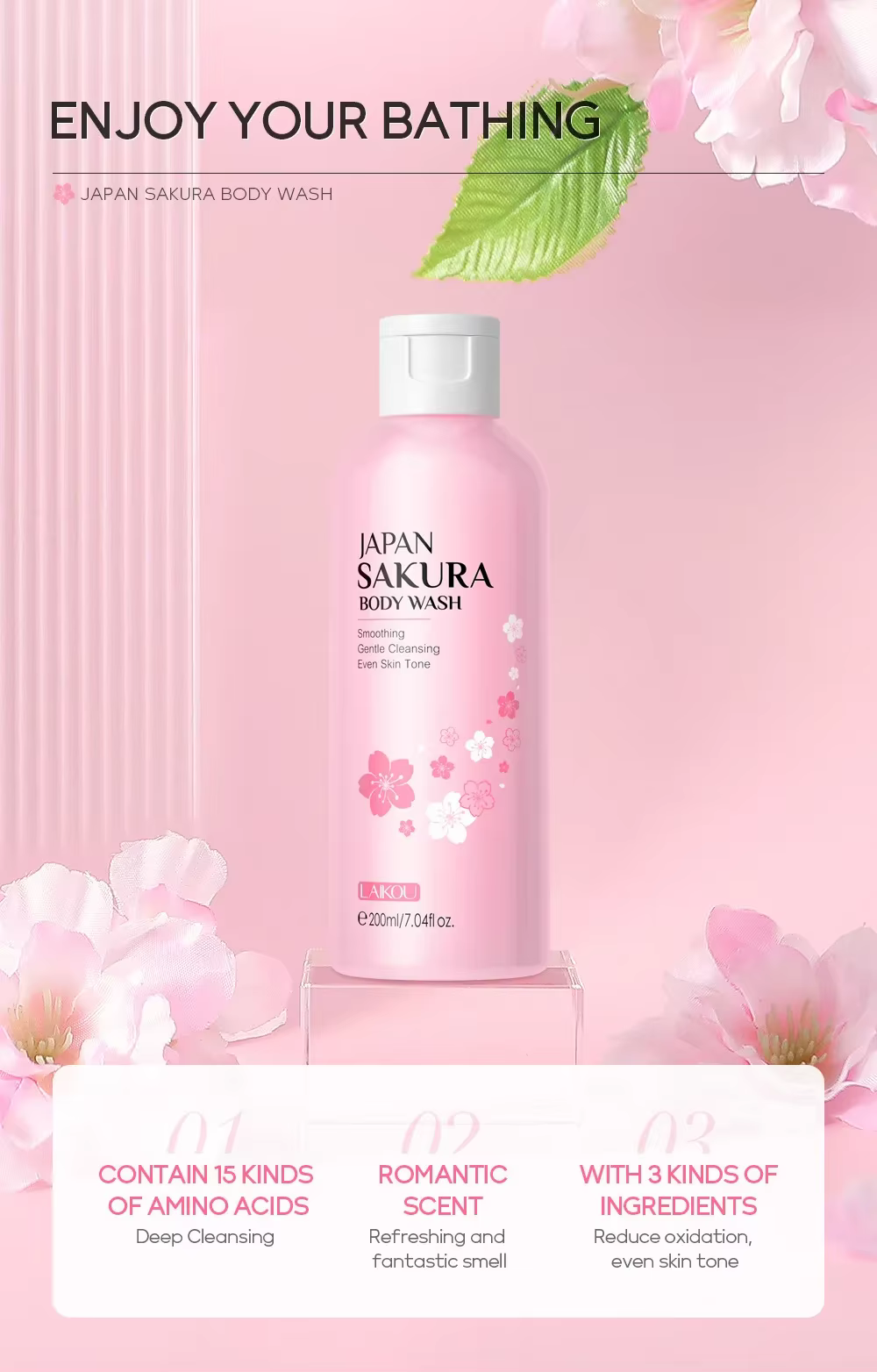LAIKOU Sakura Gel douche longue hydratant lisse