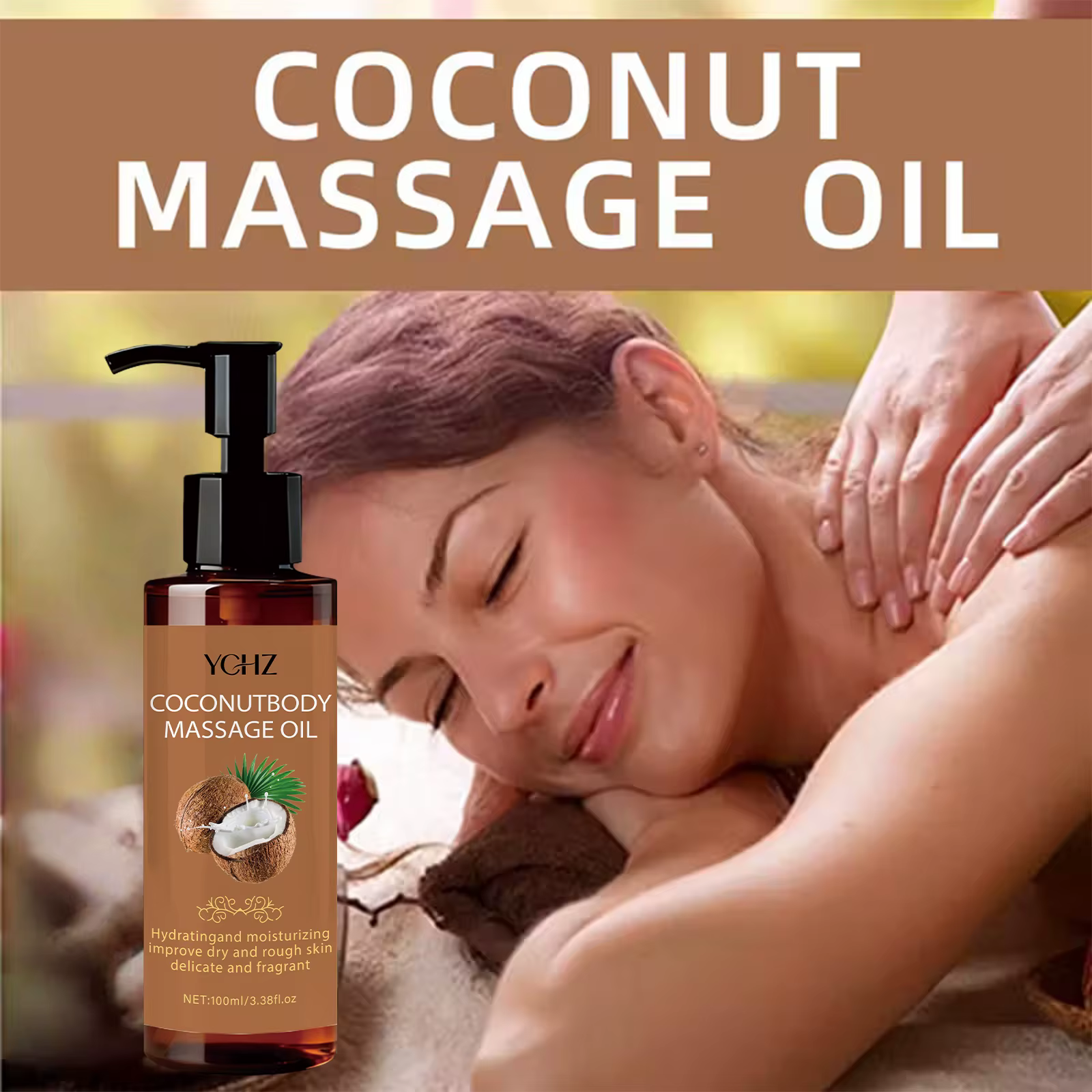 Huile de massage hydratante à la noix de coco - Hydratante et nourrissante