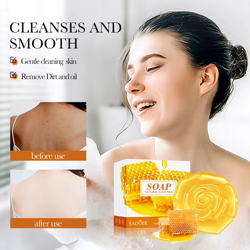 SADOER Savon Visage au Miel Nettoyant Moussant Hydratant Anti-Acné Anti-Âge Blanchissant pour le Corps et le Bain
