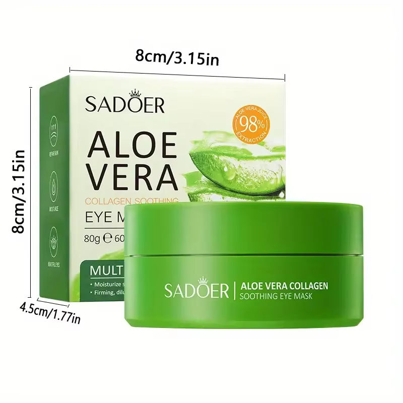 SADOER Masque Apaisant Contour des Yeux au Collagène et à l'Aloe Vera 60 Patchs Hydratants et Raffermissants pour les Poches et les Cernes