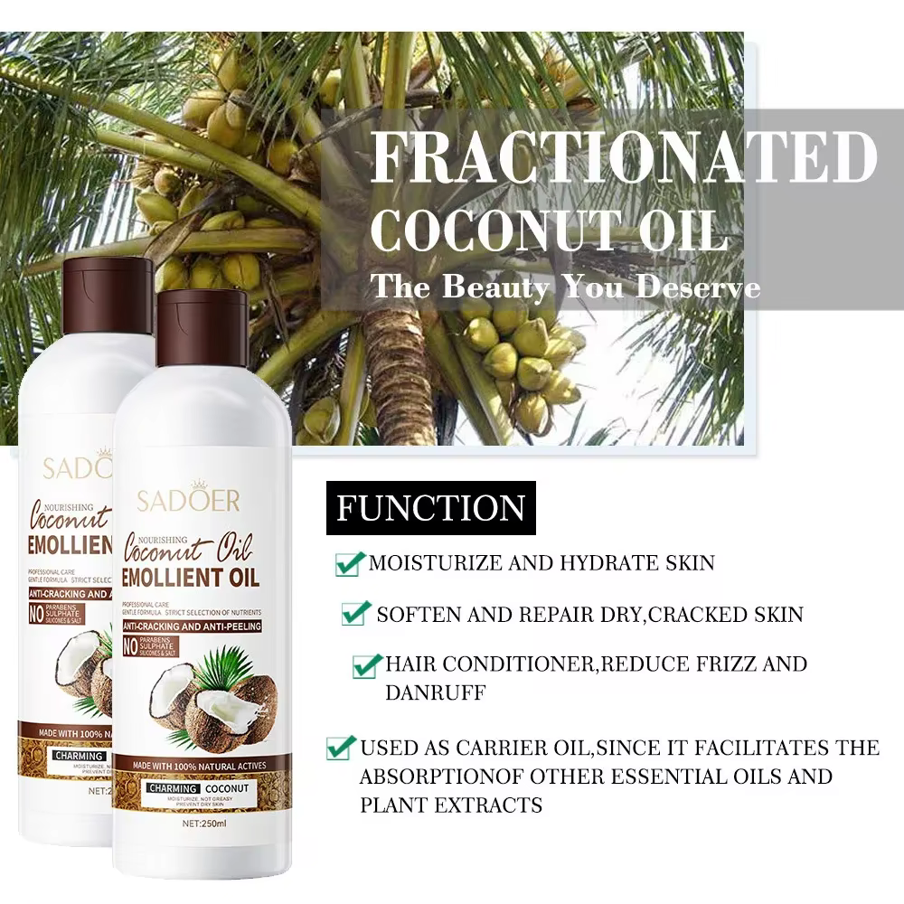 250ml noix de coco apaiser la peau sèche éclaircir les ridules huile de Massage du visage nourrir les cheveux élimine
