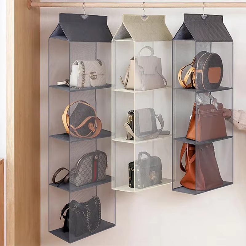Placard sac à main pour armoire, sac de rangement, porte murale transparente, sac à chaussures divers avec cintre en poudre, sac à main infortable
