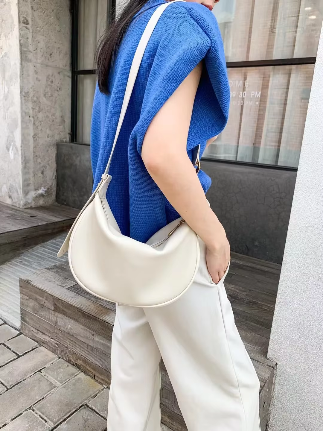 Mn Design-Sac à Main Demi-Lune Hobo en Cuir group pour Femme, Fourre-Tout à Poignée Unique, Sac à Main Aisselle, Beige, 2025