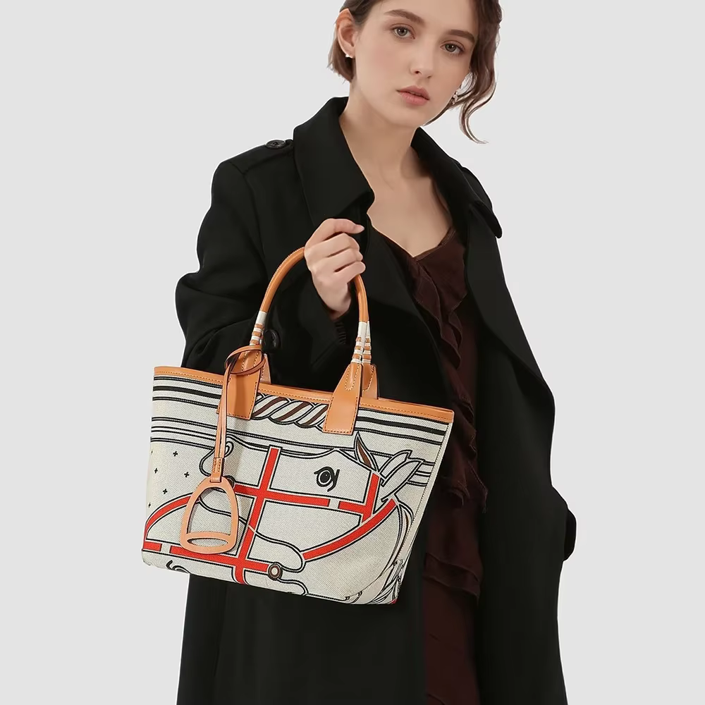 Sac fourre-tout pratique en toile pour femme, imprimé tendance, grande capacité, sac à main décontracté, sac à bandoulière, sac pour tenue femme et fille