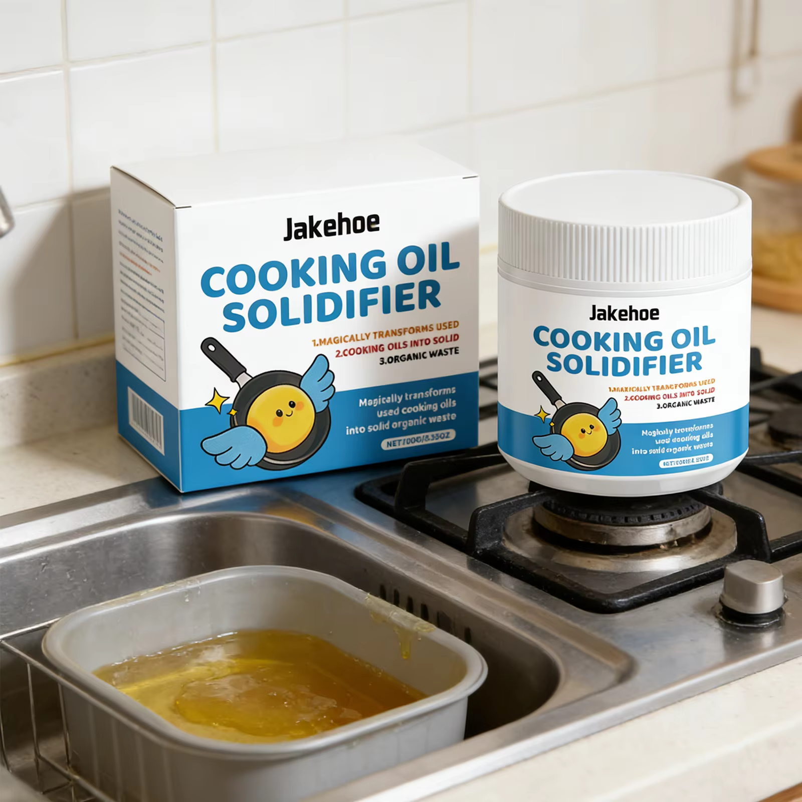 Solidifiant pour Huiles Usagées, Durcisseur d'Huile de Cuisine, Traitement de Graisse de Cuisson, Écologique, Nettoyant pour Friteuse, 100g, Sans Désordre