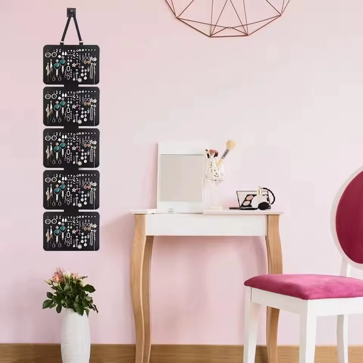 Sac suspendu pour rangement de bijoux à 5 couches, en feutre, pour boucles d'oreilles, broches, présentoir de badges, grande capacité, 1 pièce