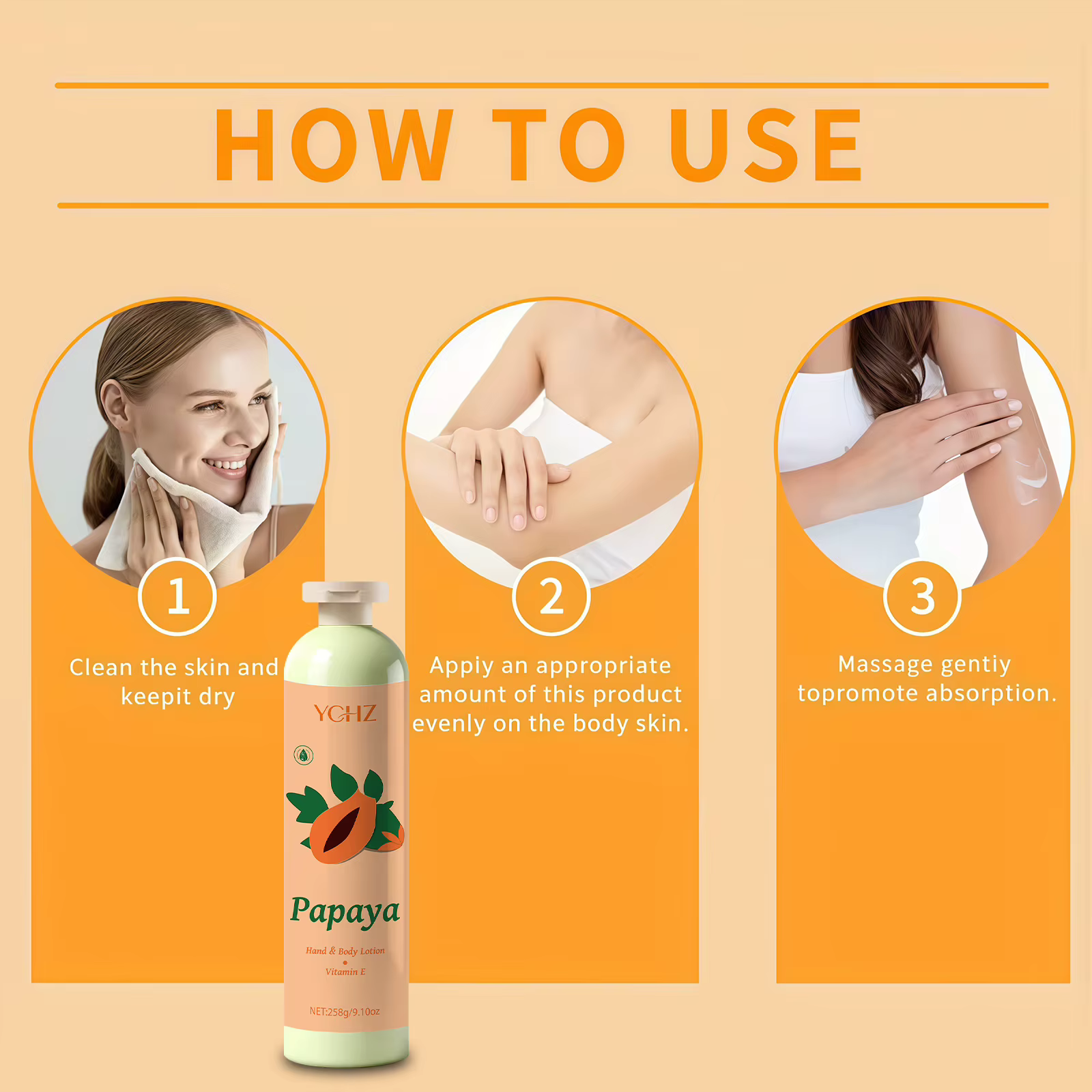 Lotion hydratante pour la peau à l'extrait de papaye et à la vitamine E