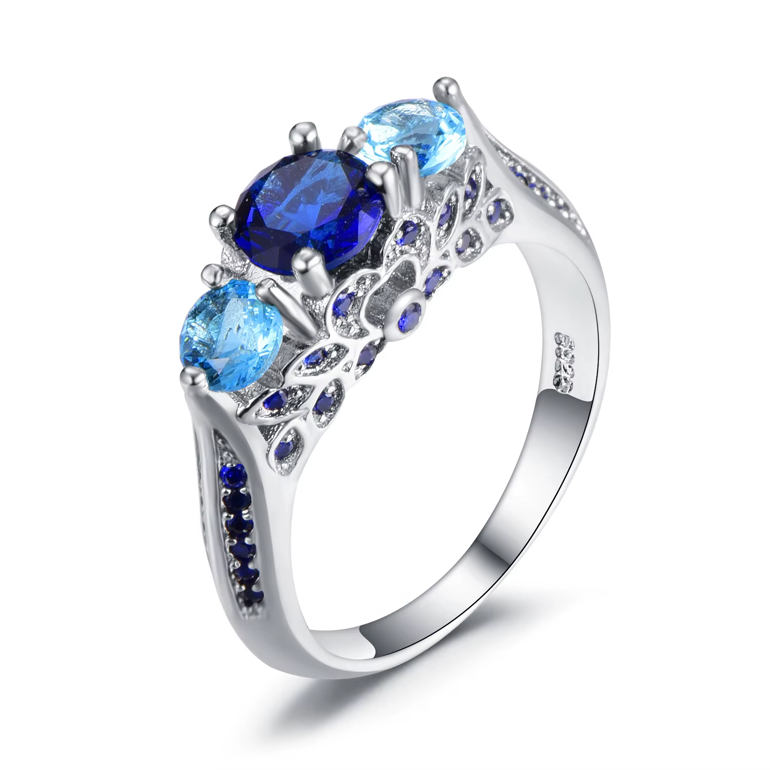 Bijoux pour femmes, bague en argent 925 sertie de cristaux bleus et de diamants, design créatif et luxueux, très vendue