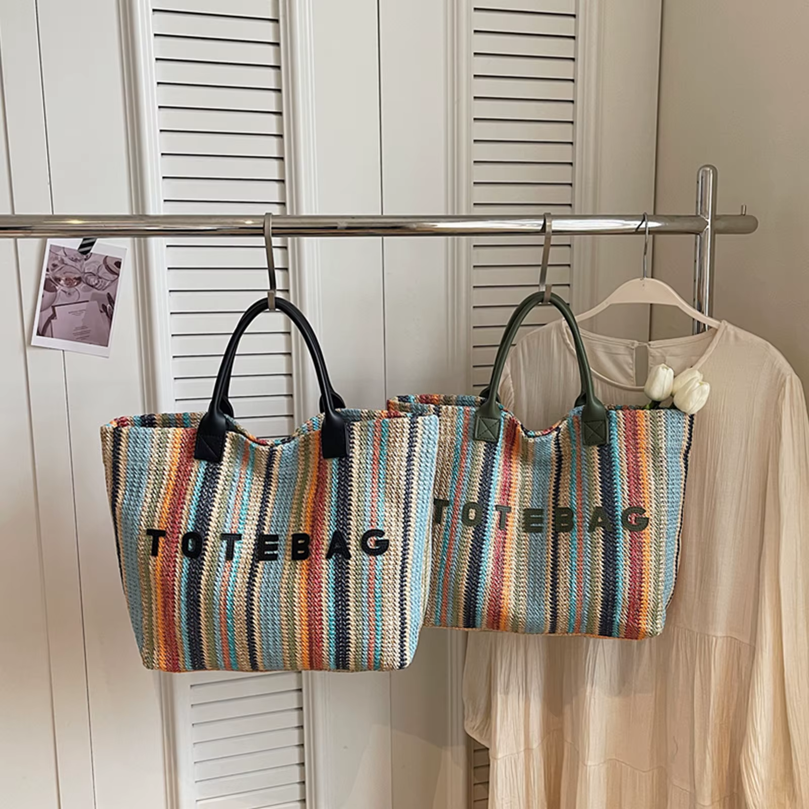 Sac fourre-tout pour femme avec poignée supérieure, sac à main à rayures colorées, sac à bandoulière portable pour les voyages, le shopping, le travail et l'usage quotidien