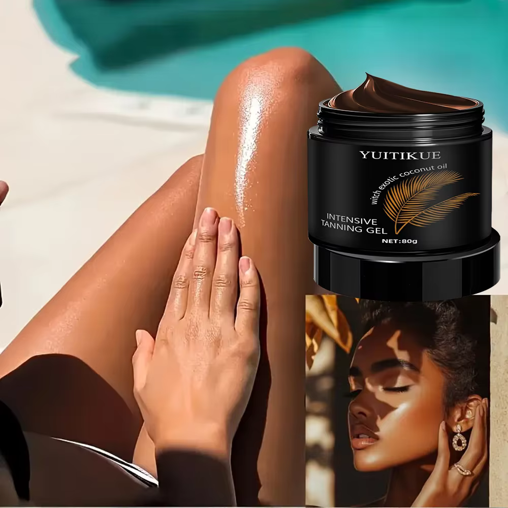  YUITIKUE Gel Bronzant Intensif 80g avec Huile de Noix de Coco - Brillant Naturel Rapide