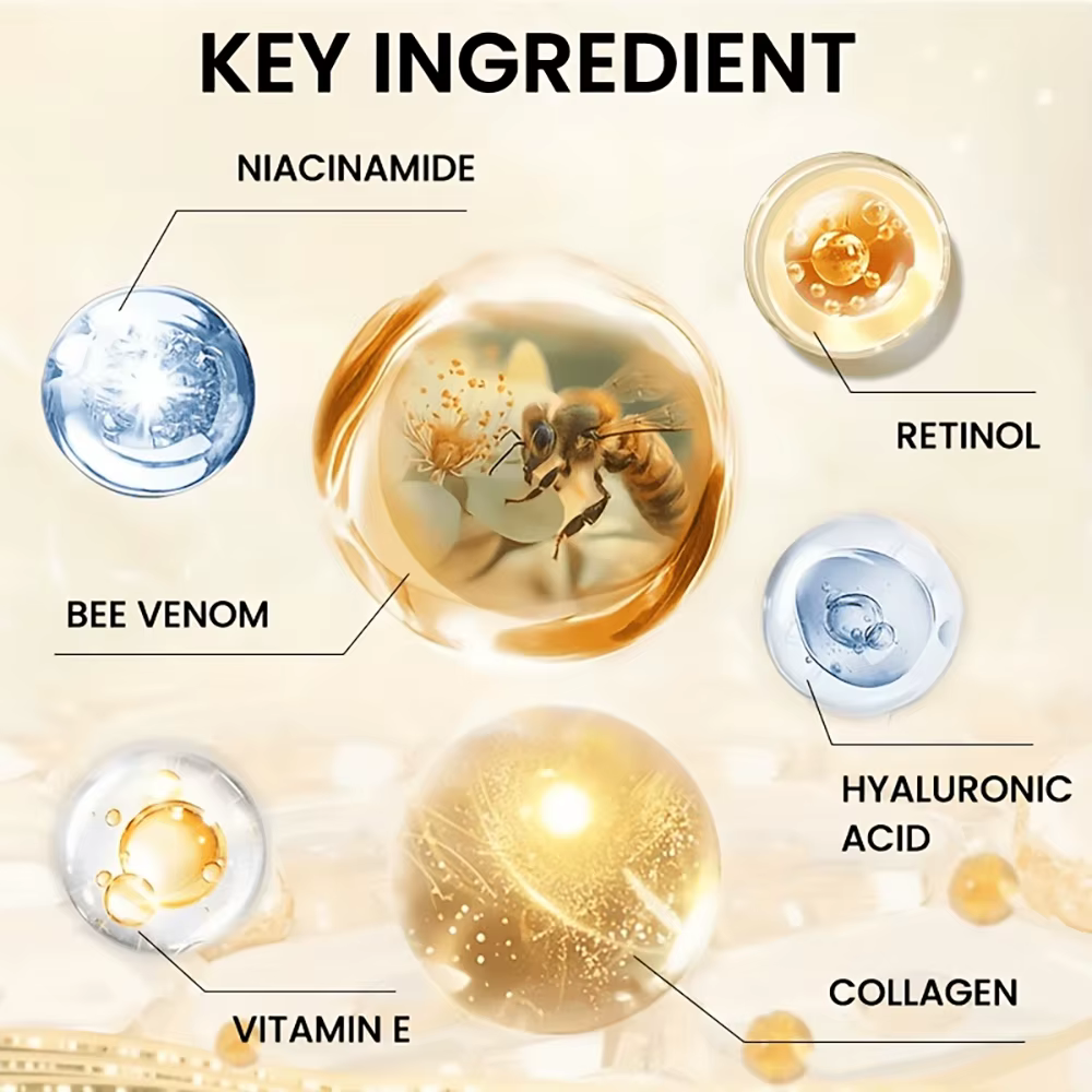 Crème HISENRAIN à la bave d'escargot et au venin d'abeille - Crème anti-âge pour le visage et le cou avec collagène et niacinamide, éclaircissante, raffermissante. Flacon en verre